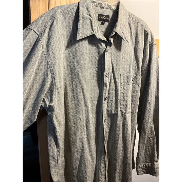 Va Bene Vintage Men’s L Gray Check Long Sleeve Button Down Cotton Shirt - Picture 4 of 14
